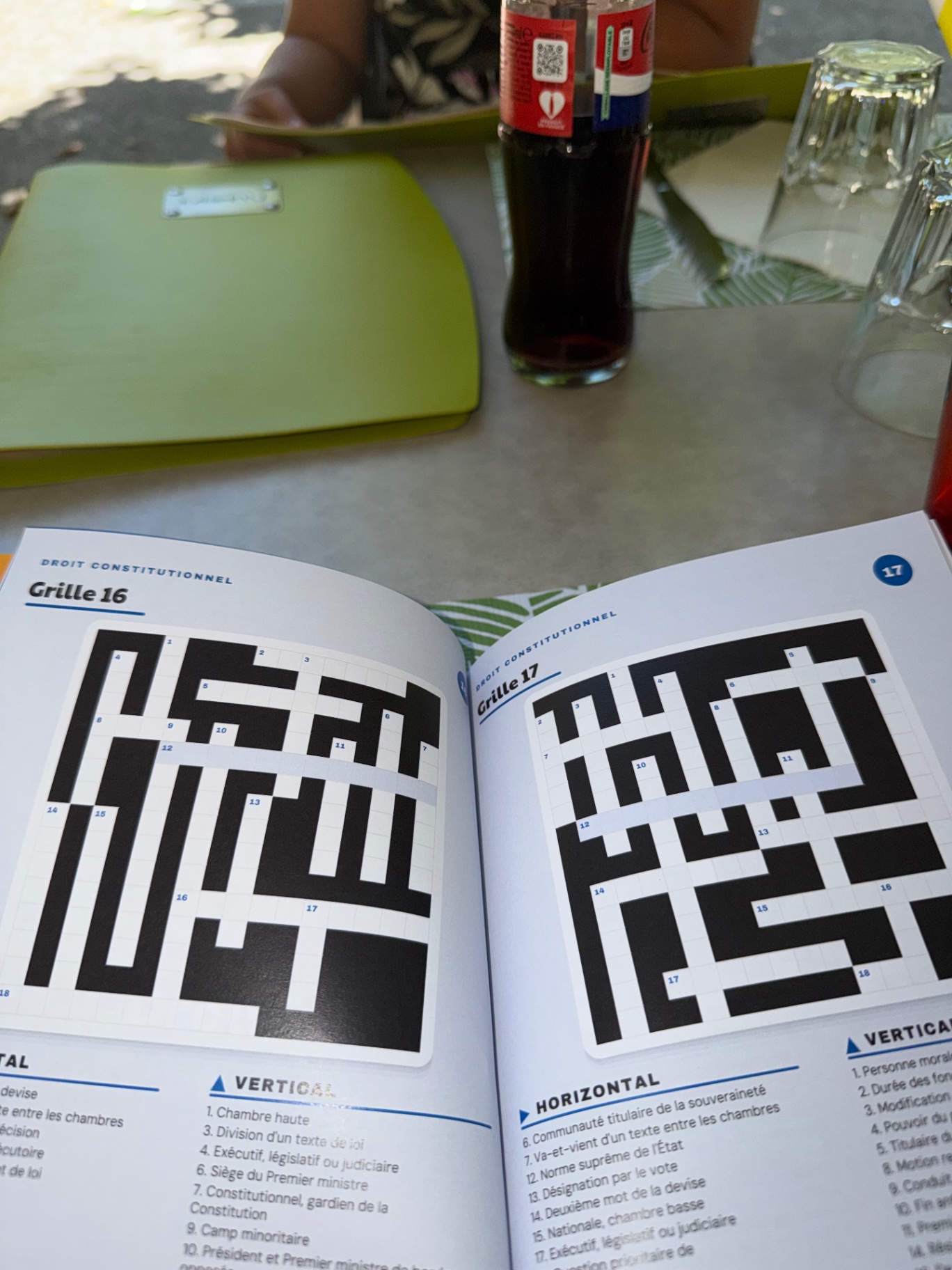 Grille de droit constitutionnel ouverte sur la table